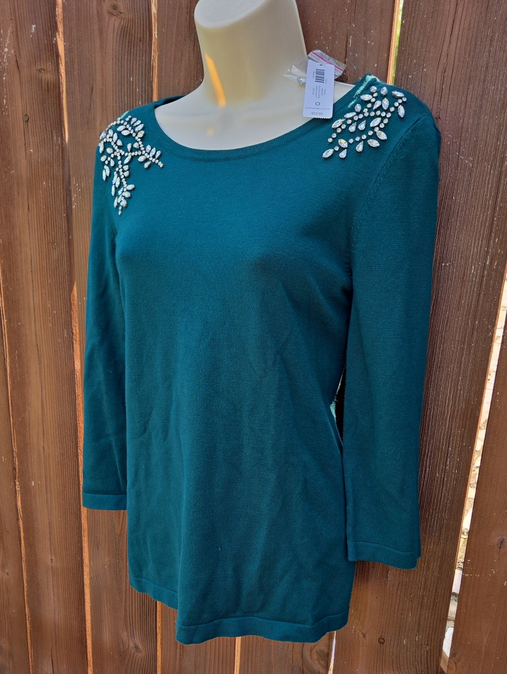 Chico's Teal Embellished-Shoulder Sweatshirt